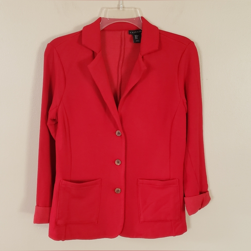 Tahari Women's Red Button Up Blazer Jacket Size Medium